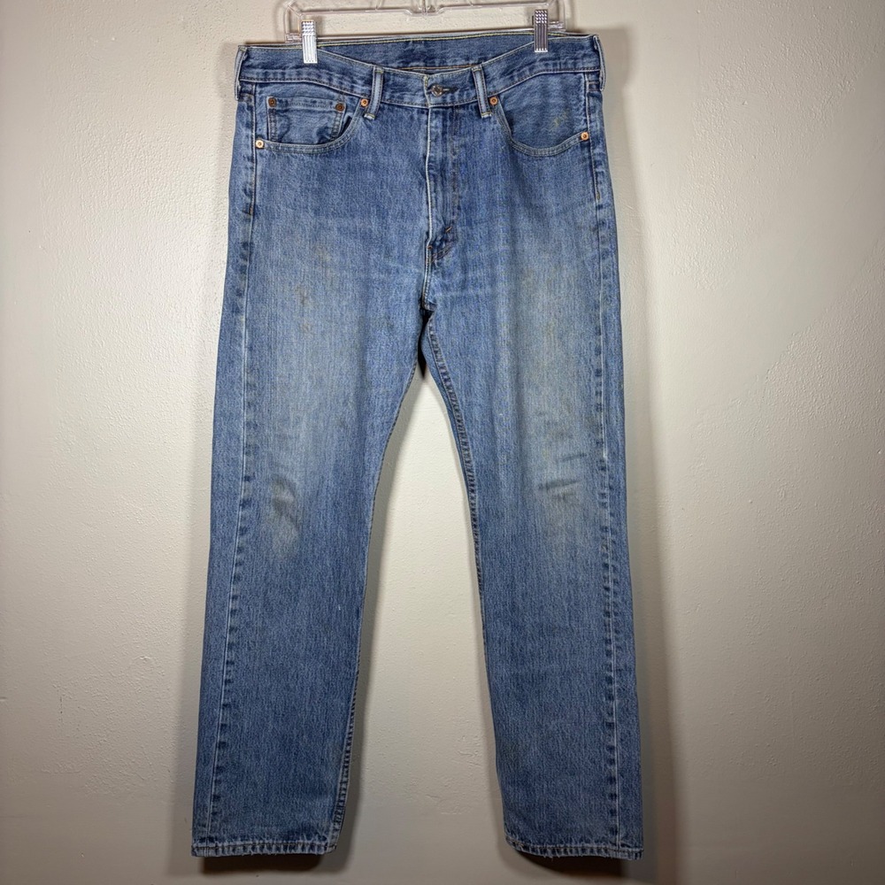 Levis 505 Regular Fit Straight Leg Jeans Mens 32x32 Medium Wash Blue‎ Denim